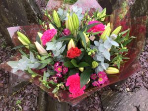 Pink lily mixed hand tied bouquet